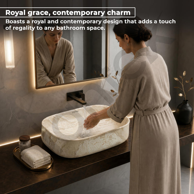 Plantex Wash Basin for Bathroom/Ceramic Table Top Washbasin/Countertop Vessel Sink Basin - (Cream Marble, 21.5 x 15 x 6 Inch)-6