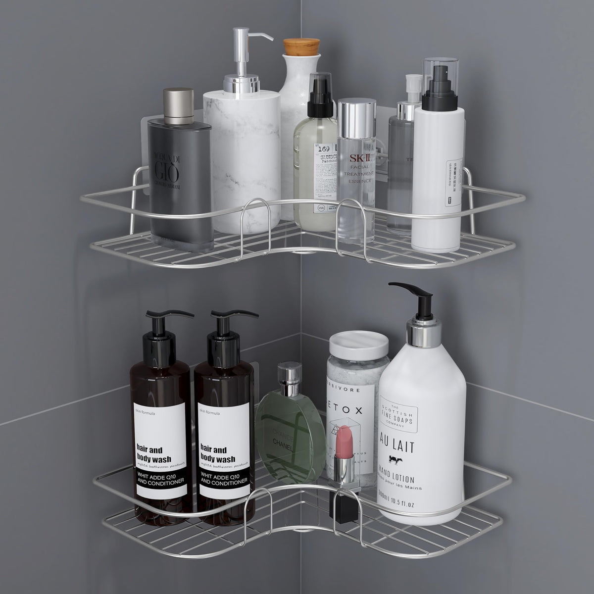 Plantex Stainless Steel Bathroom Corner Shelf for Wall/Bathroom Organiser Without Drill/Self Adhesive Bathroom Shelf- Pack of 1 (Chrome)