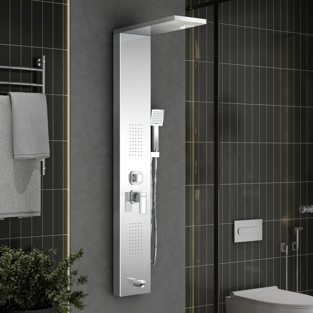 Plantex 304 Grade Stainless Steel Shower Panel for Bathroom with Showerhead/Hand Shower/Body Massage Jets/Bathroom Shower System-(KM-8111)
