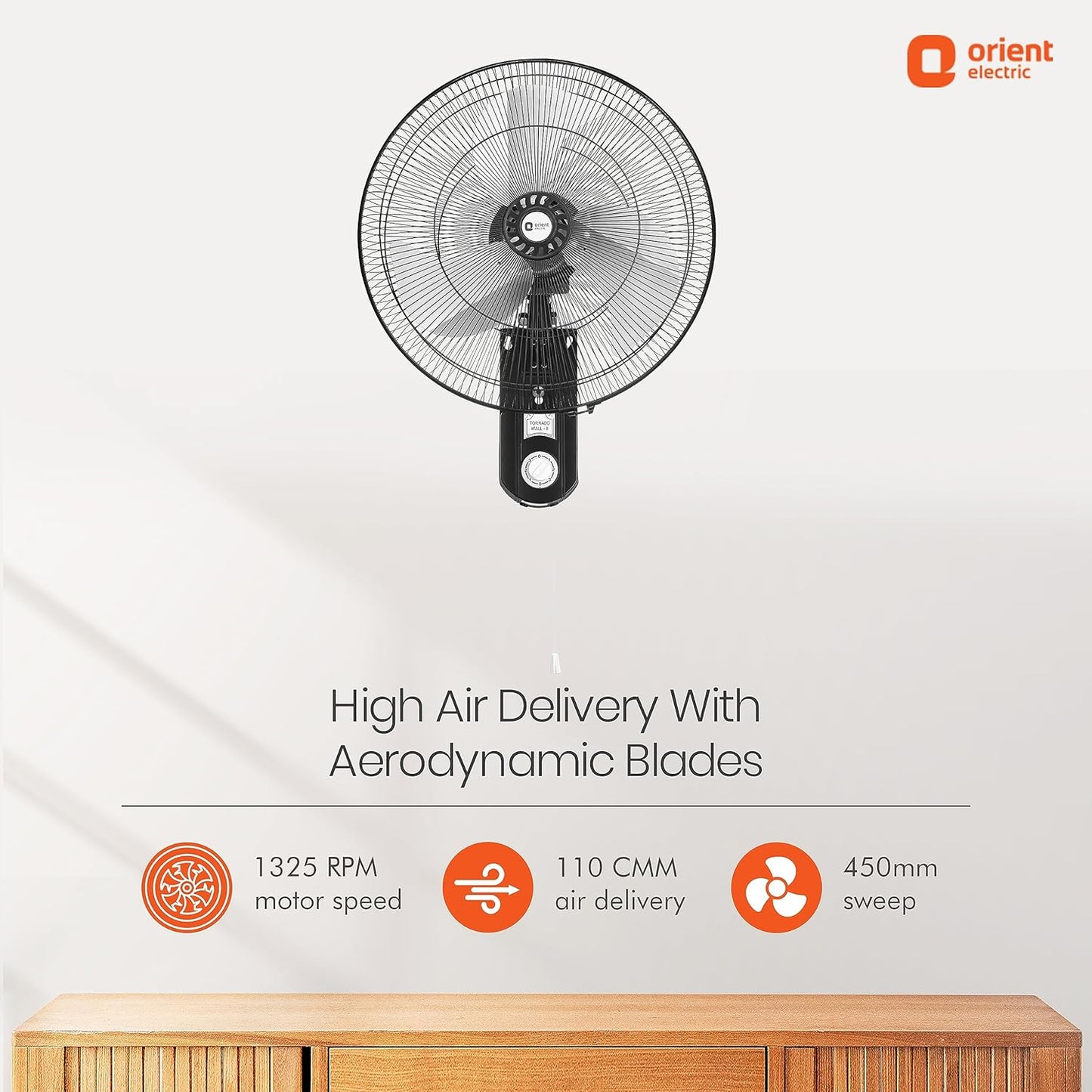 Orient Electric 450mm Tornado - Wall II Fan (Black Metal)