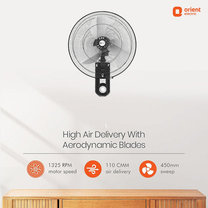Orient Electric 450mm Tornado - Wall II Fan (Black Metal)