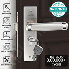 Plantex Heavy-Duty Door Lock Set - Main Door Lock Handle Set/Mortise Lock with 3 Keys, Brass Lock Body & Cylinder (8127 - Satin White & Chrome)-2