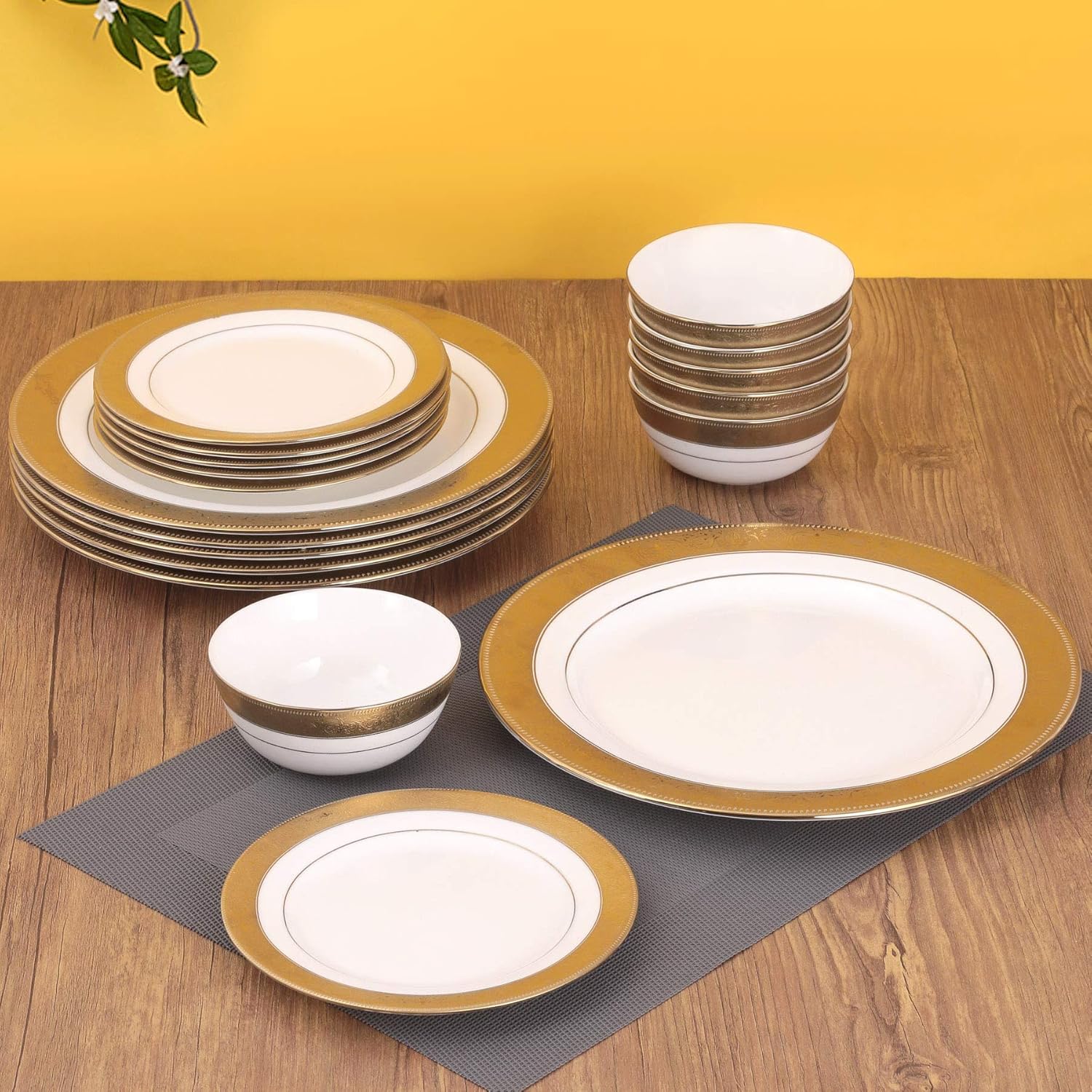 Clay Craft Fine Ceramic Premium New Georgian Dinner Set of 18 Pieces, Enchanting Gold, multicolor, standard