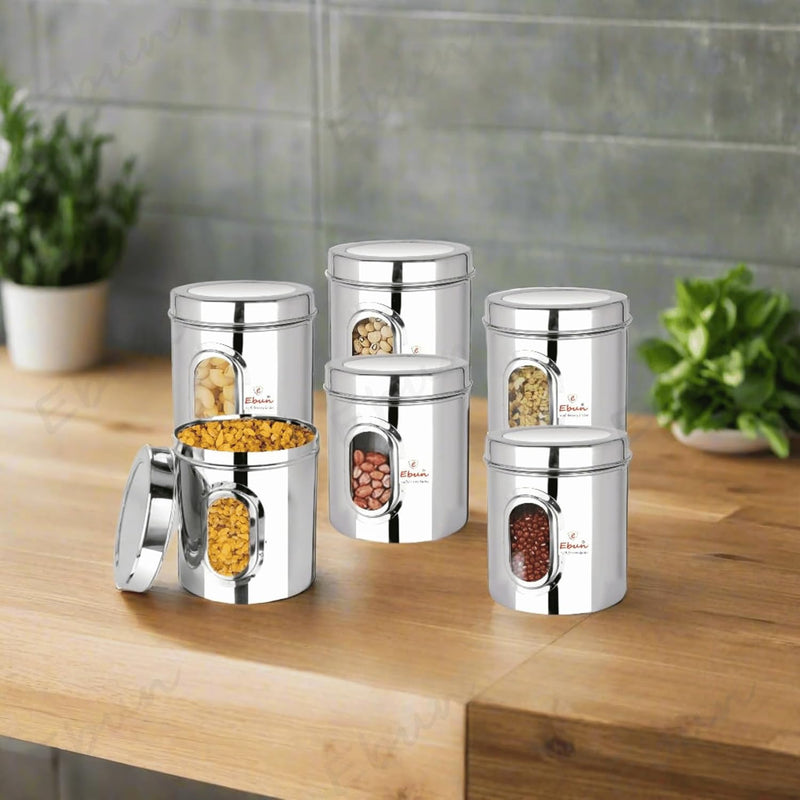 Ebun Stainless Steel See Through Small Containers | Small Containers with Capacity 200 Grams | Pack of 6 Pcs Combo, Silver