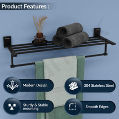 Plantex 304 Grade Stainless Steel Towel Rack for Bathroom/Towel Rod/Stand/Bathroom Accessories - 24 inch (Matt Black)-2