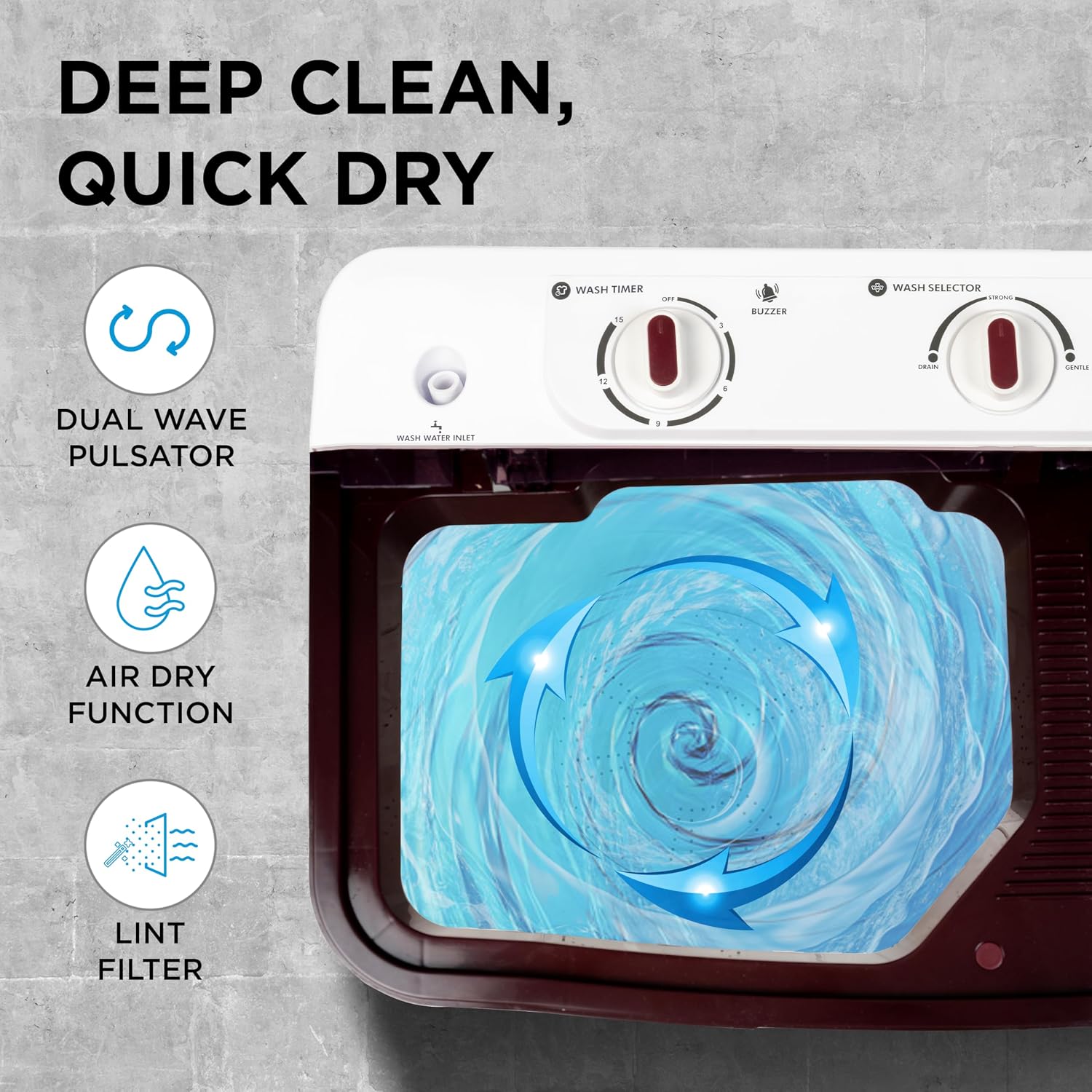 Midea 7.5 kg 5 star Semi Automatic Top Loading Washing Machine, Maroon, Rust proof Body, Air Dry Function (MWMSA075PPG(MW), Rat Away Feature)