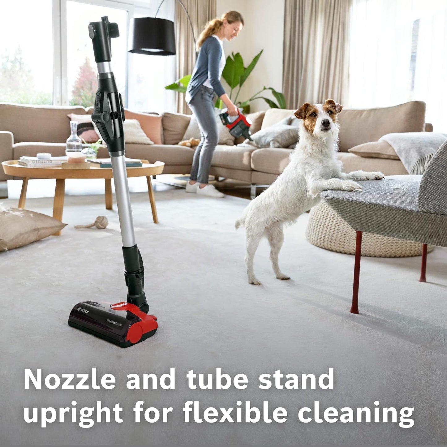 Bosch Unlimited 7 ProAnimal, Cordless Vacuum Cleaner with Rechargeable 3.0 Ah Battery and FlexTube, LED Lighting, 10 Year Motor Warranty, in Tornado Red