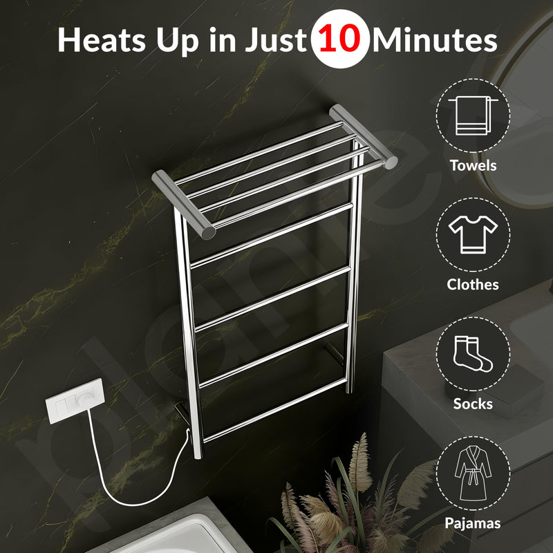 Plantex /304 Grade Stainless Steel Electric Heated Towel Rail for Bathroom/4-Bar Wall Mounted Towel WarmerTowel Bar/Fast Heating & Rust Proof - (Chrome, 900mm X 500 X 250mm)-3
