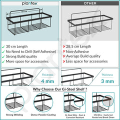 Plantex GI Steel Self Adhesive Bathroom Shelf/Wall Mounted Shelf for Bathroom with Magic Sticker/Bathroom Organiser (Black, Powder Coated)-5
