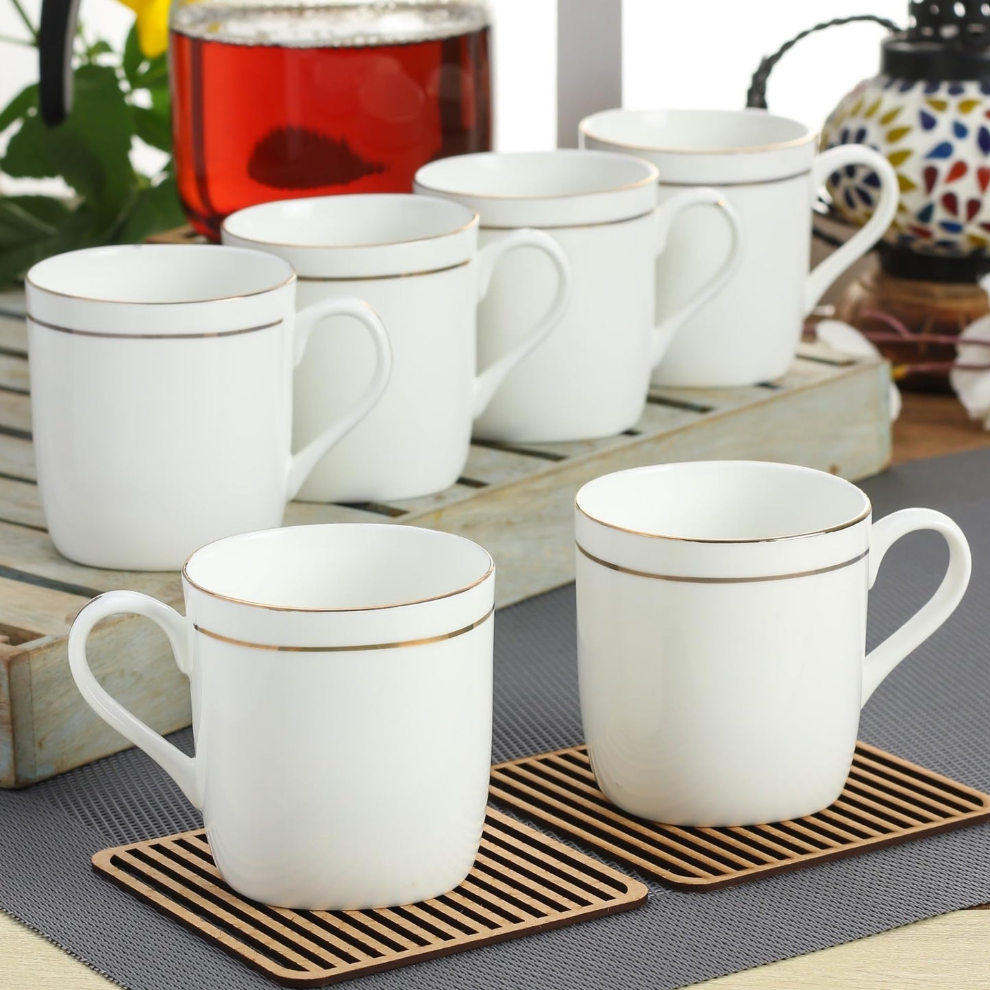 Clay Craft Elegant Gold Line Coffee/Tea Cups Set of 6 Perfect for Daily use 180 ml, White, Standard (Alton-Set of 6)