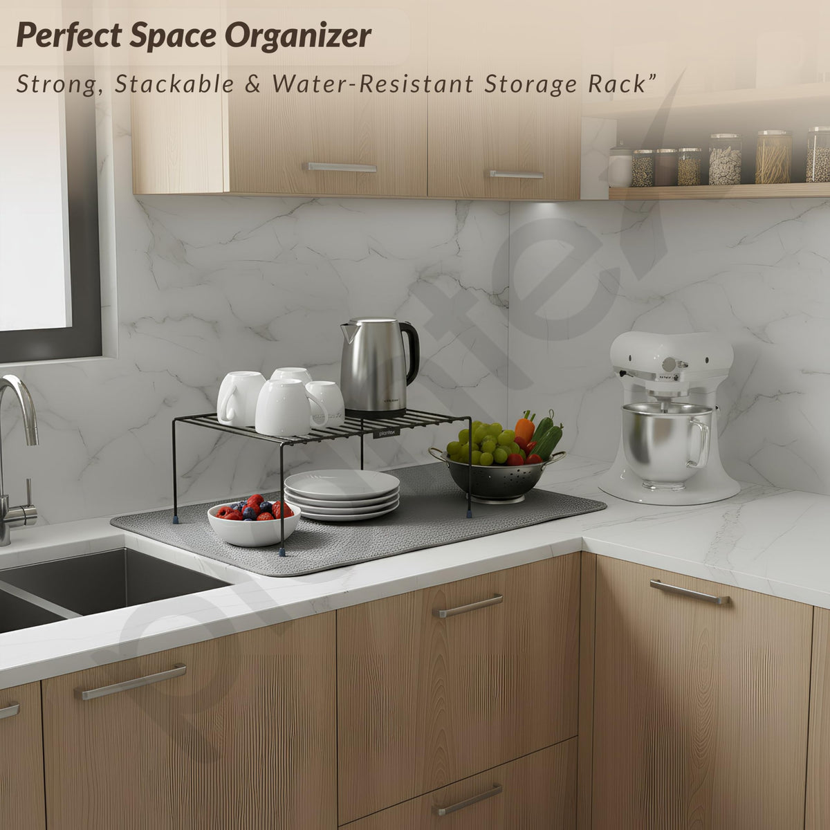 Plantex Stainless Steel Kitchen Storage Rack/Plate Storage Stand/Kitchen Cabinet Organizer/Dish Rack (Black), 31.5x20.5x15.5 cm-6