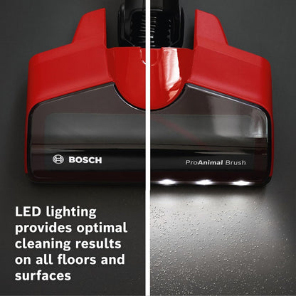 Bosch Unlimited 7 ProAnimal, Cordless Vacuum Cleaner with Rechargeable 3.0 Ah Battery and FlexTube, LED Lighting, 10 Year Motor Warranty, in Tornado Red