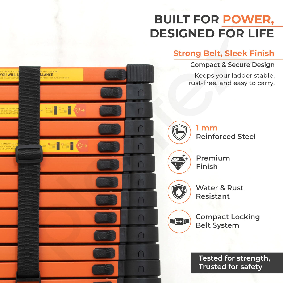 Plantex 5.9m (19.35 ft.) Telescopic Ladder/Carbon Steel 15-Steps Portable & Compact Ladder/Foldable Multipurpose Collapsible Ladder for Home & Outdoor Use - (Orange)-5