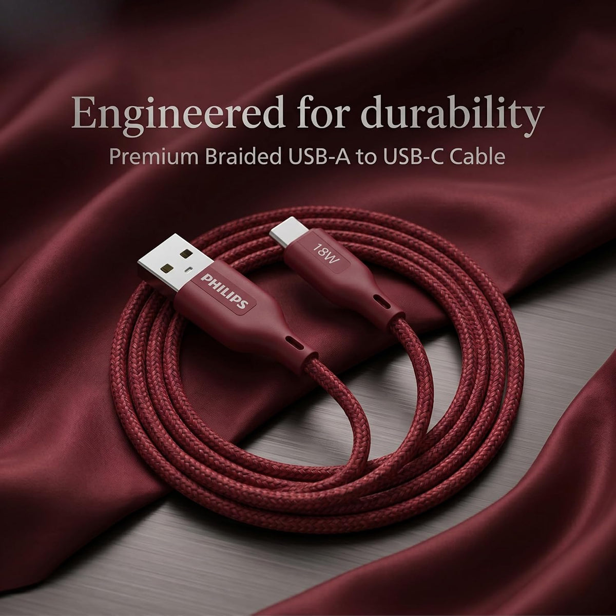 Philips DLC4130AI/94 18W Type-A to Type-C Fast Charging Cable (1m, Iron Red)