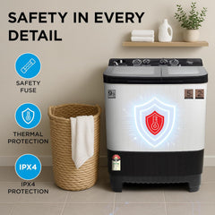 Midea 9.5 Kg 5 Star Toughened Glass Semi Automatic Top Load Washing Machine Black White (MWMSA095GPG(KW) Rust proof Body with 1300 RPM)