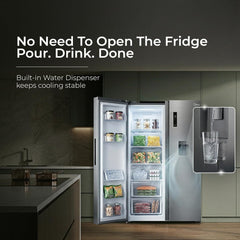 Midea 560 L Side by Side Refrigerator, Inverter Compressor, Multi Air Flow Cooling, Water Dispenser (MDRS704FGF46 Frost Free, Energy Efficient, Large Capacity, Bru-Steel Finish)