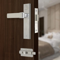 Plantex Heavy Duty Door Lock “ Bathroom Door Lock/Mortise 8inch Keyless Plate Handle Set for Home/Bathroom/Store Room/Balcony/Office with Baby Latch (8116, Satin Steel and Chrome)-1