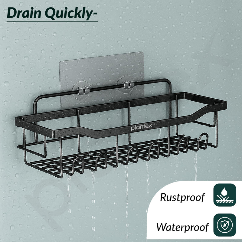 Plantex Bathroom Organiser without Drill/Self Adhesive Bathroom Shelf/Soap Stand for wall/Toothbrush Holder/Shelf for Washroom Wall/Hanging Shelf for Kitchen-(Black, Pack of 5)-6
