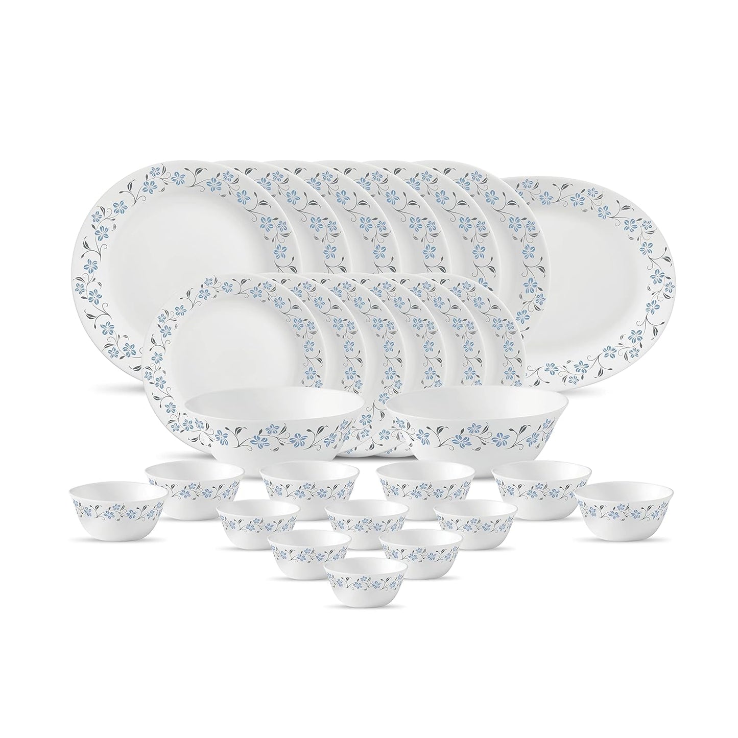 La Opala Diva, Ivory Collection, Opal Glass Dinner Set 27 pcs, Grace Blue, White