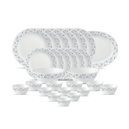 La Opala Diva, Ivory Collection, Opal Glass Dinner Set 27 pcs, Grace Blue, White
