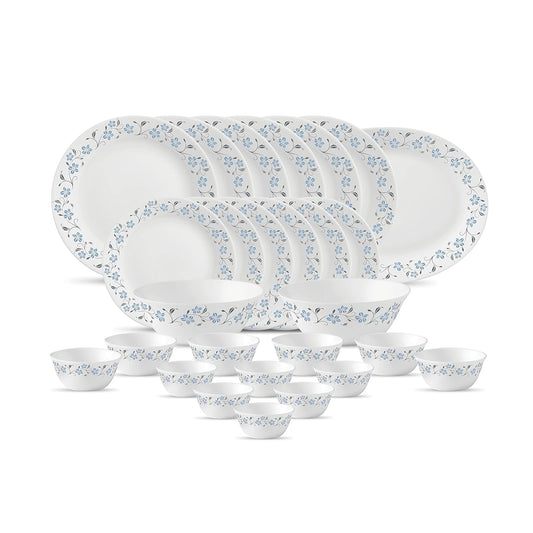 La Opala Diva, Ivory Collection, Opal Glass Dinner Set 27 pcs, Grace Blue, White