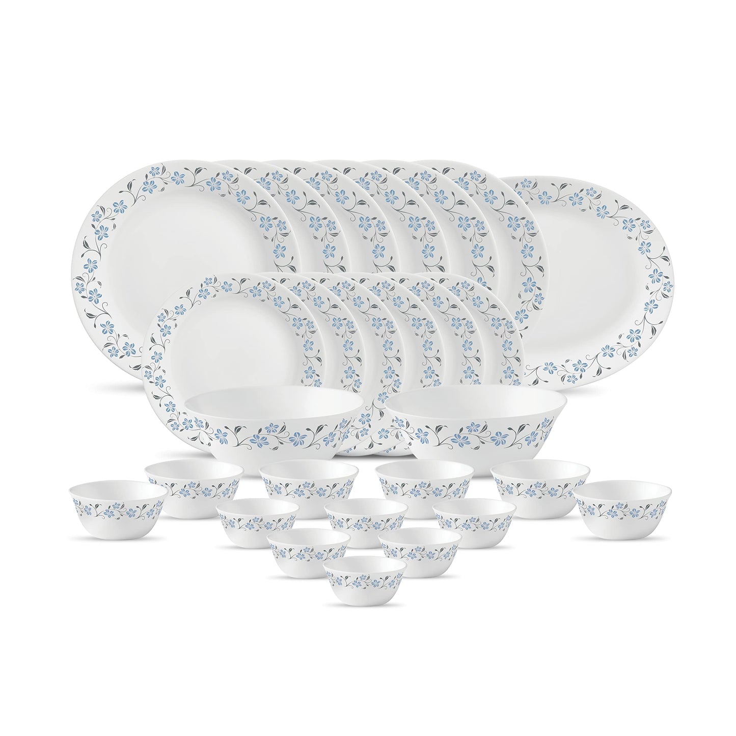 La Opala Diva Ivory Collection Opal Glass Crockery | for Family of 6 | Dinner Set 27 pcs Yellow Grace | Plates & Bowls for Dining | Microwave Safe | 100% Vegetarian | Extra Strong | Light & White