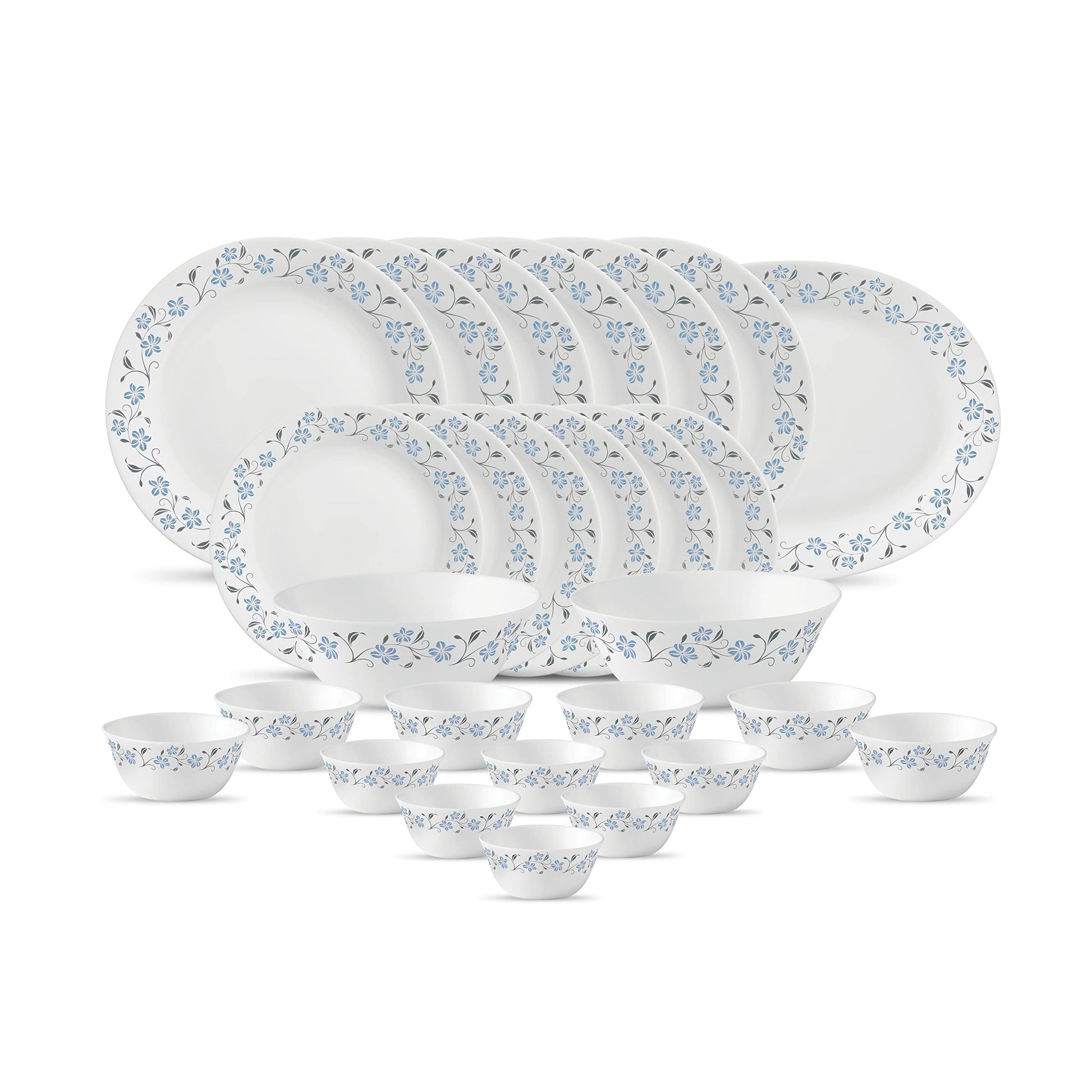 La Opala Diva Ivory Collection Opal Glass Crockery | for Family of 6 | Dinner Set 27 pcs Golden Fall | Plates & Bowls for Dining | Microwave Safe | 100% Vegetarian | Extra Strong | Light & White