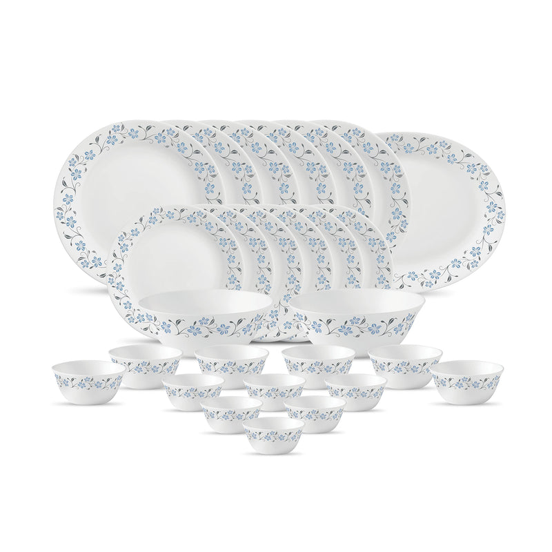La Opala Diva, Ivory Collection, Opal Glass Dinner Set 27 pcs, Grace Blue, White