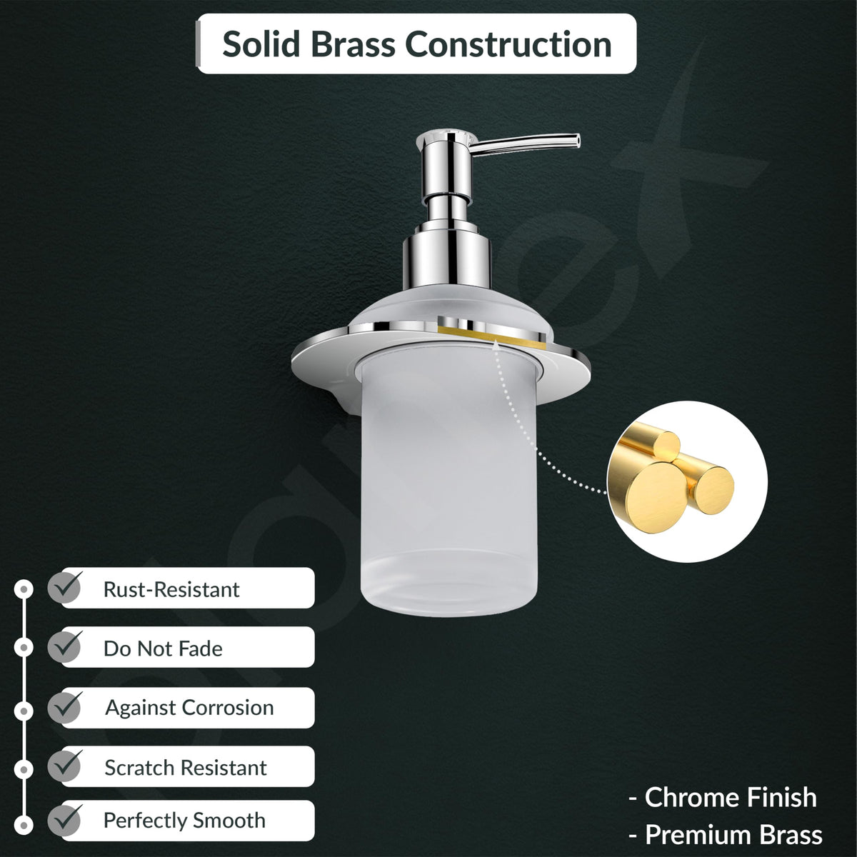 Plantex Pure Brass Liquid Soap Dispenser/Smero Hand Wash Dispenser for Kitchen/Shampoo Dispenser/Bathroom Accessories - Aqua (Chrome)-2
