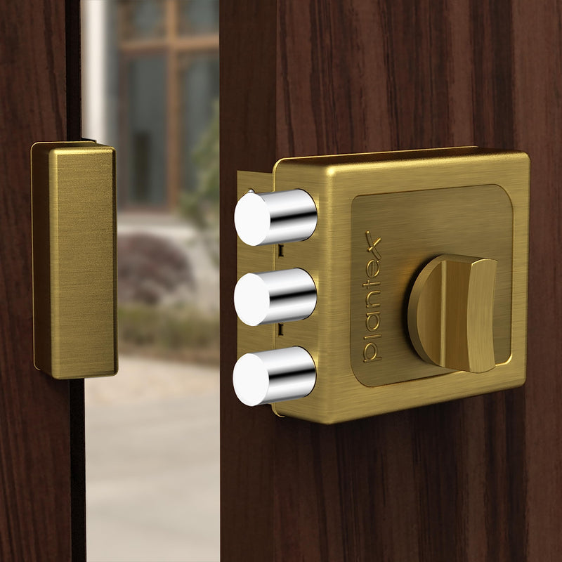 Plantex Heavy Duty Tri Bolt Keypad Lock with Key & Knob for Main Door/Suitable on Single Door for Home,Office,Hotel (Brass Antique)-1