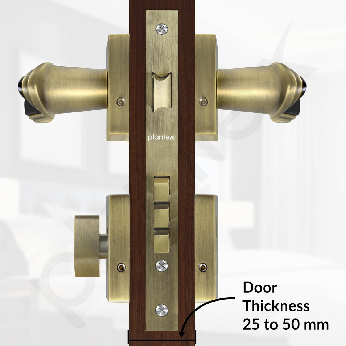 Plantex Main Door Lock/Mortise Lock for Doors - Robust Door Handle for Home with Brass Locks Body & Cylinder (PT-014, Brass Antique & Black)-5