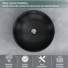 Plantex Platinum Ceramic Tabletop Round Wash Basin/Countertop Bathroom Sink/Tabletop Wash Basin(Black, 15.5 x 15.5 x 5 Inch)-2