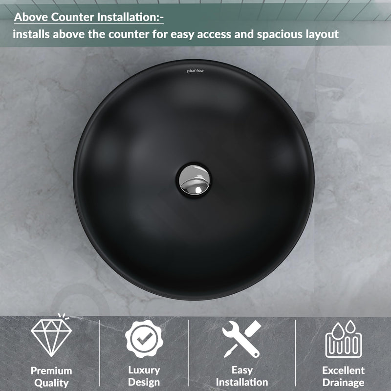 Plantex Platinum Ceramic Tabletop Round Wash Basin/Countertop Bathroom Sink/Tabletop Wash Basin(Black, 15.5 x 15.5 x 5 Inch)-2