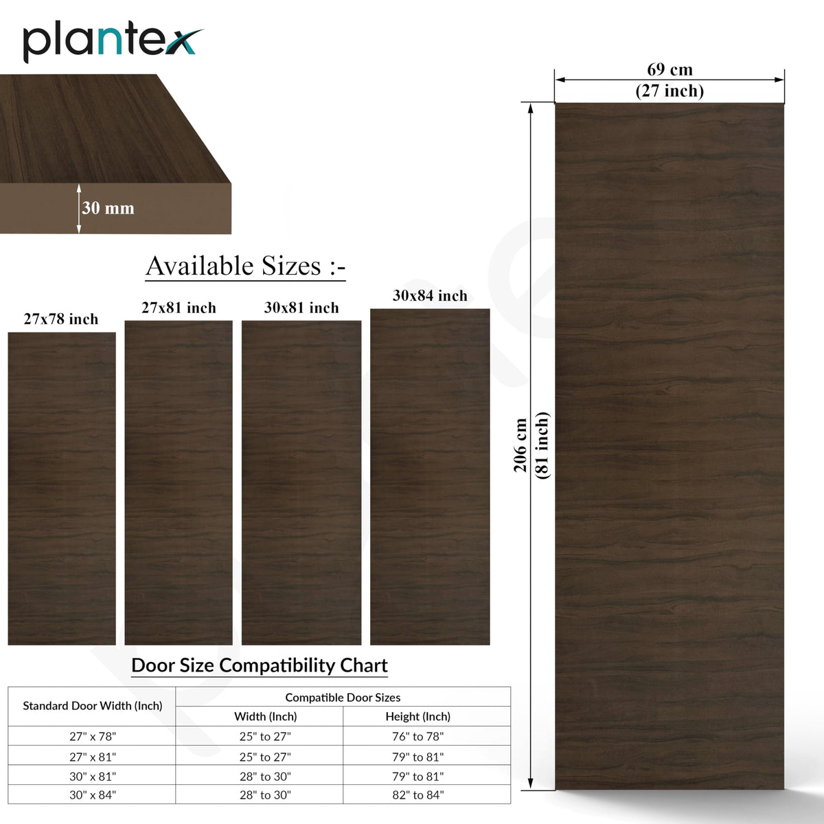 Plantex WPC Doors for Bathroom (30 mm - Thickness)/Termiteproof Bathroom Door/2.25x6.75 Feet Wooden Finished Door for Home/Balcony/Office/Kitchen, Density-550 (27x81 inch,22 kg- Charcoal Oak)-4