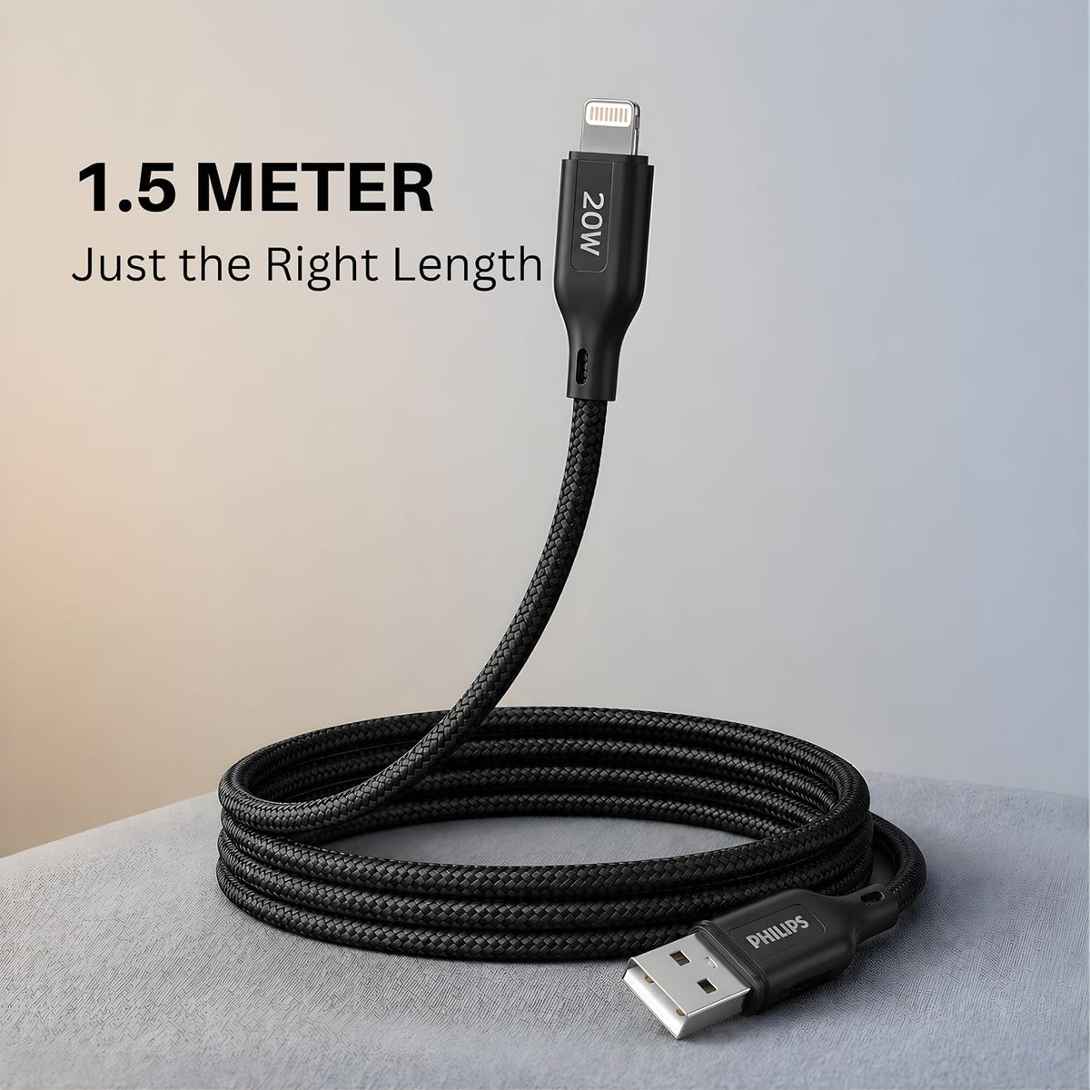 Philips DLC4150VB/94 20W iPhone Original Type-A to Lightning Fast Charging Cable (1.5m, Dark Slate)