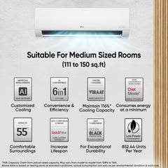 LG 1.5 Ton 3 Star DUAL Inverter Split AC (Copper, AI Convertible 6-in-1, VIRAAT Mode, Diet Mode+, Faster Cooling & Energy Saving, HD Filter with Anti-Virus Protection, US-Q18TNXE1, White)