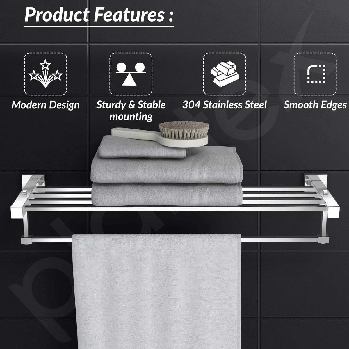 Plantex 304 Grade Stainless Steel 24 inch Towel Rack/Towel Hanger for Bathroom/Towel Rod/Towel Bar/Bathroom Accessories - Splash (Chrome)-2