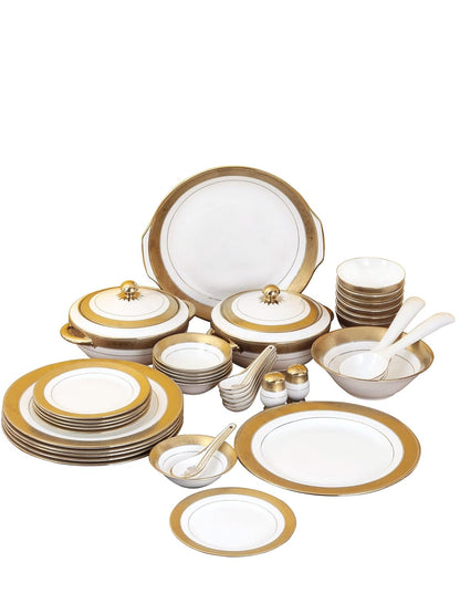 Clay Craft Fine Ceramic New Georgian Dinner Set of 40 Pieces, Enchanting Gold, for Family of 6, Dinner Set Ceramic, Crockery Set, Dining Set for Dinner, Plates and Bowls Set, Crockery Set for Gift