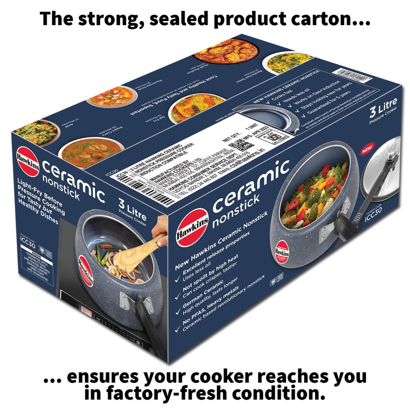 Hawkins 3 Litre Ceramic Nonstick Pressure Cooker, Induction Inner Lid Cooker, Blue (ICC30)