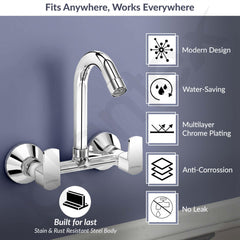 Plantex Sink Mixer Tap for Kitchen Sink with 360‚° Swivel Spout/Water Mixer Tap with Wall Flange and Teflon Tape/Sink Mixer Tap Hot and Cold with Brass Spindle (Saga-Chrome)-4