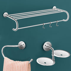 Plantex 304 Grade Stainless Steel Bathroom Accessories Set of 3 - Towel Stand/Napking Hanger/Dual Soap Holder for Bathroom - Daizy (Chrome)-1