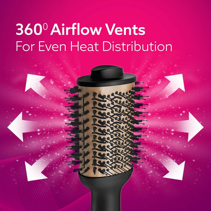 AGARO HV2179 Hot Air Brush for Hair, Blow Dryer Brush, Volumizer & Styler, 360° Airflow Vent, Oval Barrel for Hair Volume, Charcoal Bristles, Ceramic Coating Brushing Head, 1200W, Gold & Black