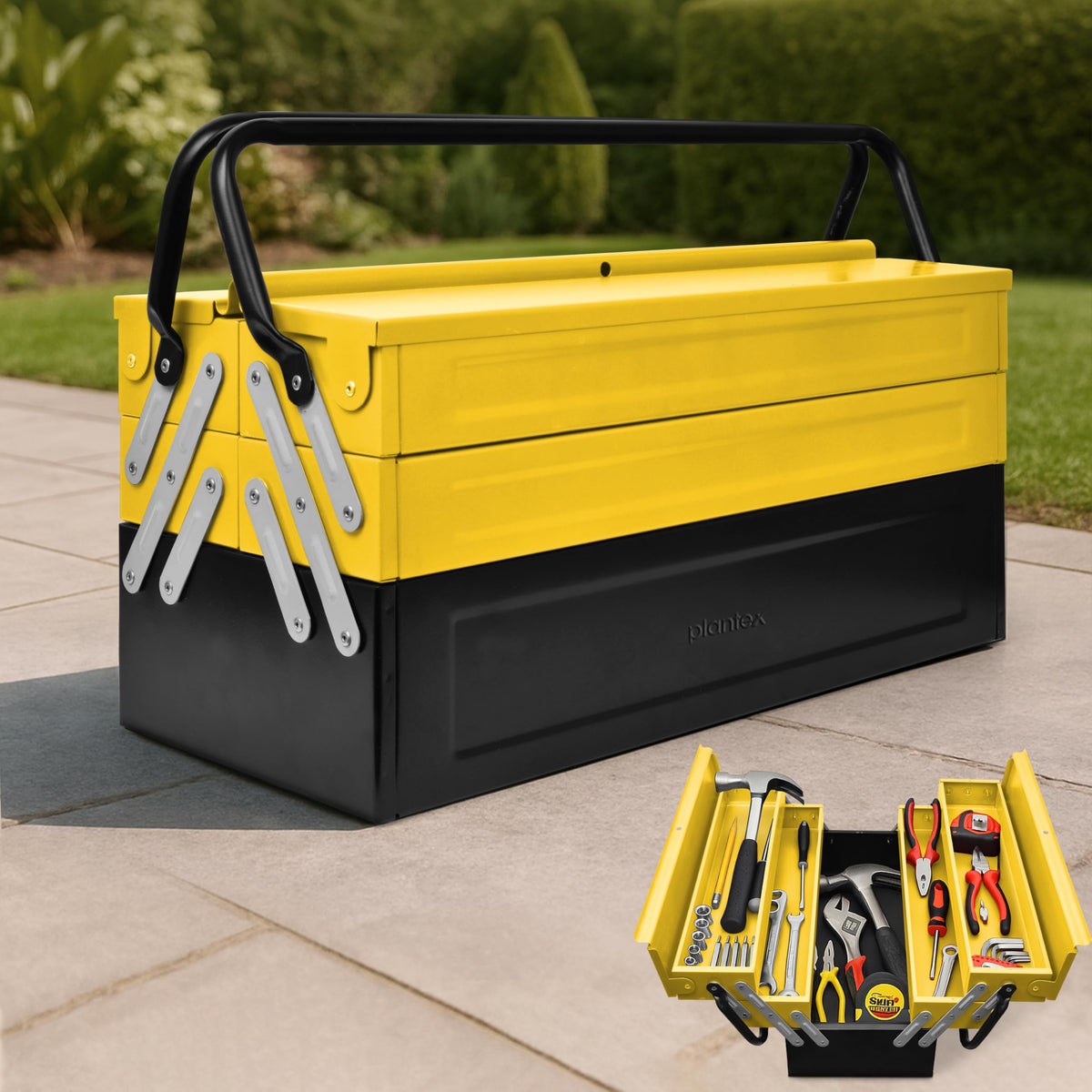 Plantex Tool Box Empty/18" Metal Tool Organizer 5- Compartments Metal Tool Boxs/Empty Tool Boxs/Tools Organizer Box - (Yellow & Black)-1