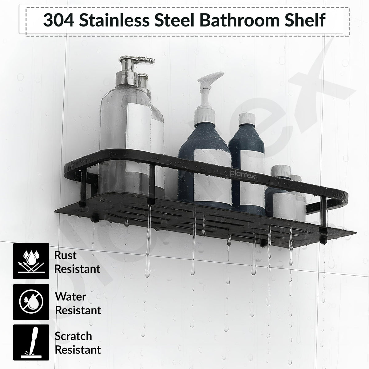 Plantex 304 Stainless Steel Bathroom Shelf/Wall Mounted Bathroom Organiser with Drill/Kitchen Storage Shelf(15X5 Inch-Black Finish)-3