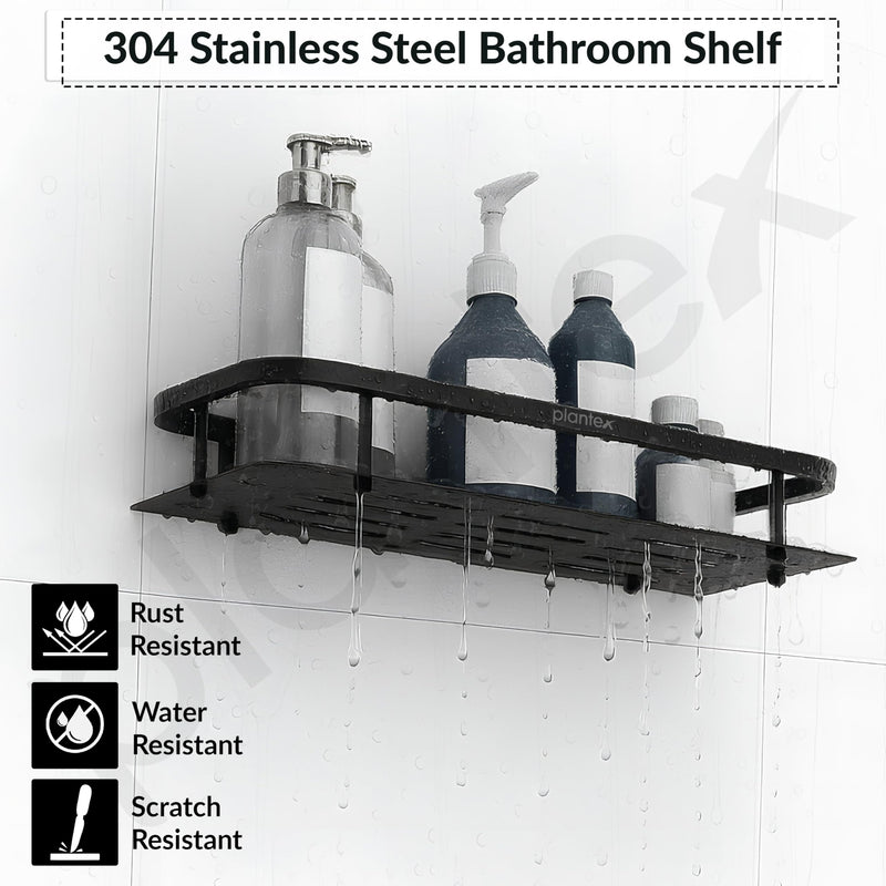 Plantex 304 Stainless Steel Bathroom Shelf/Wall Mounted Bathroom Organiser with Drill/Kitchen Storage Shelf(15X5 Inch-Black Finish)-3