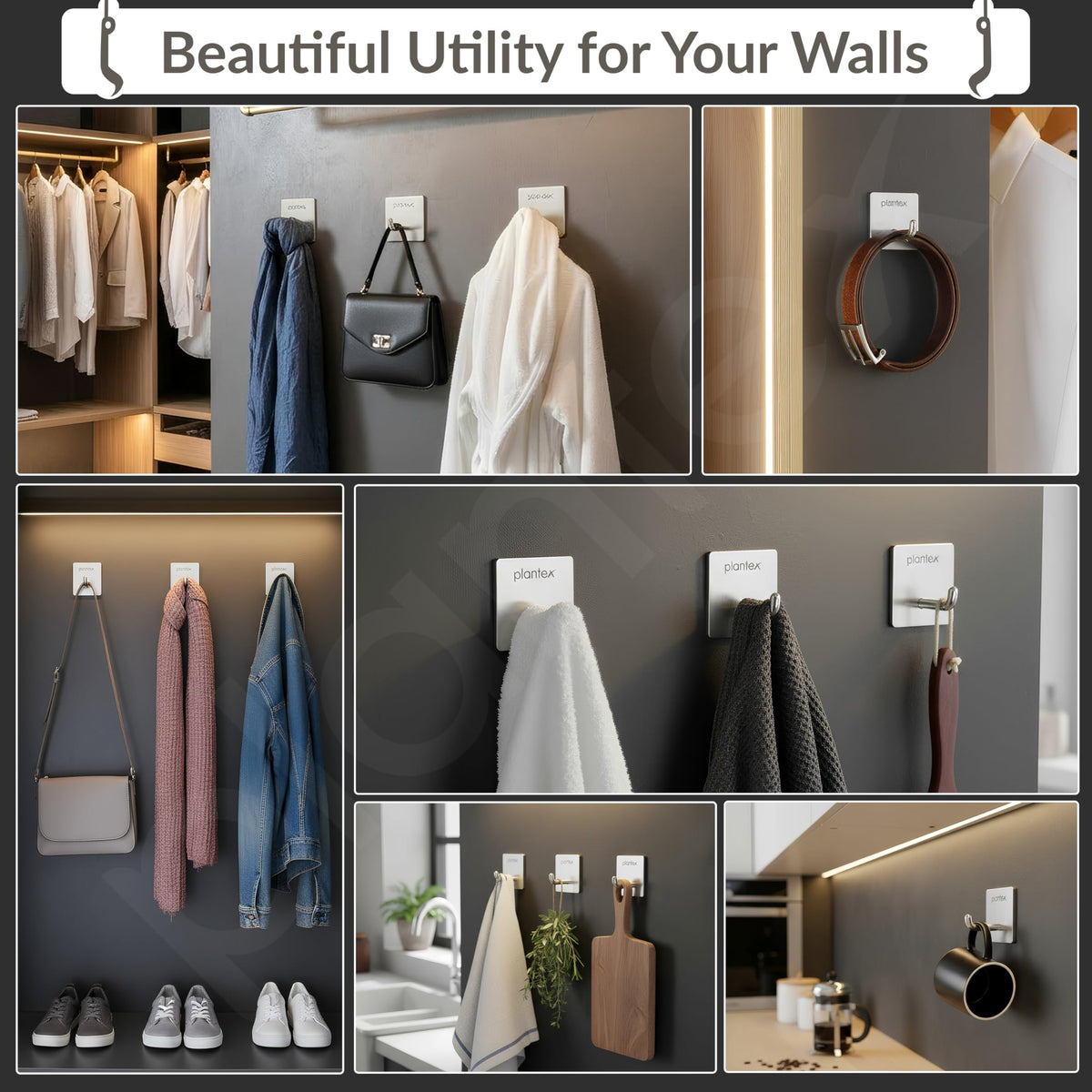 Plantex Wall Hanging Hook/Bath Towel Hook/Self Adhesive Square Robe Hooks for Kitchen/Bathroom/Stylish Home Decor Items - Pack of 2 (Chrome)-5