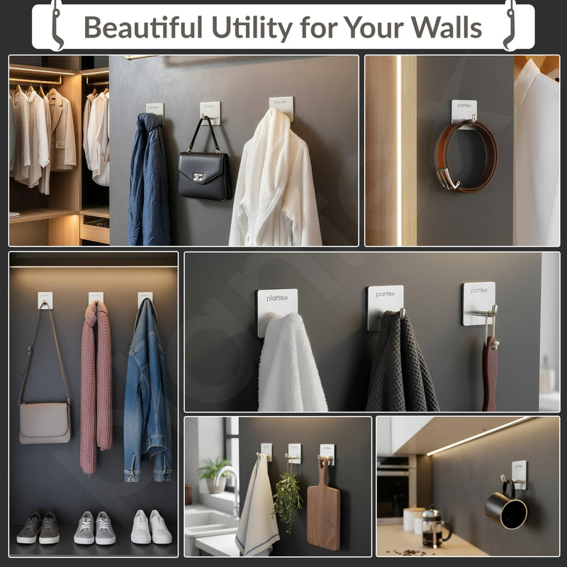 Plantex Wall Hanging Hook/Bath Towel Hook/Self Adhesive Square Robe Hooks for Kitchen/Bathroom/Stylish Home Decor Items - Pack of 2 (Chrome)-5