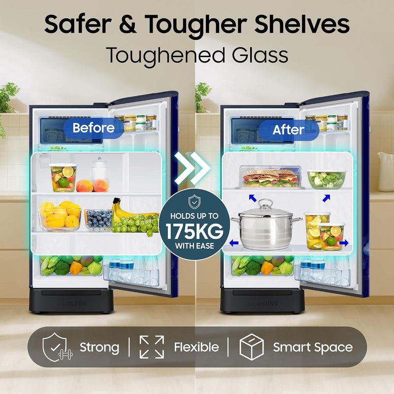 Samsung 215 L, 5 Star, Digital Inverter, Direct-Cool Single Door Refrigerator (RR23H2H35HS/HL, Hydrangea Blue, Base Stand Drawer, Single Touch)-5
