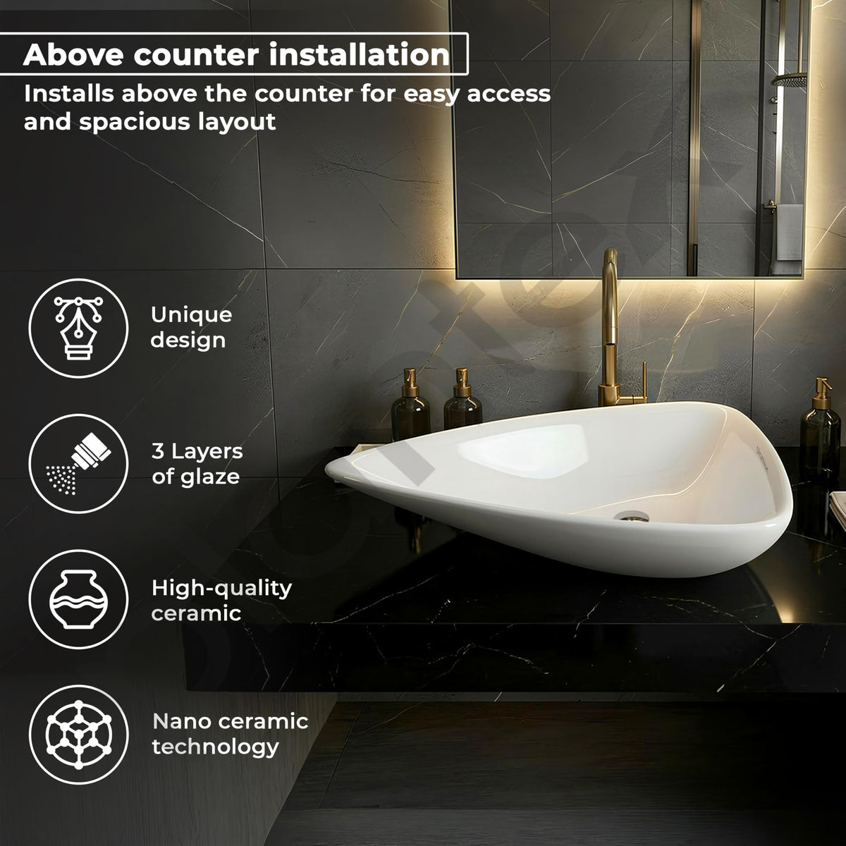 Plantex Ceramic Wash Basin/Triangle Basin with 10 Years Glaze Warranty by Plantex/Tabletop Wash Basin for Bathroom/Home/Office/Hotel - (White - 25.5 x 18.5 x 5 Inch)-2