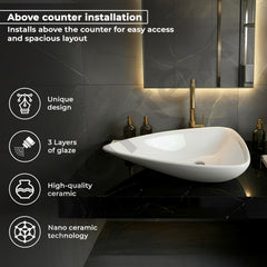 Plantex Ceramic Wash Basin/Triangle Basin with 10 Years Glaze Warranty by Plantex/Tabletop Wash Basin for Bathroom/Home/Office/Hotel - (White - 25.5 x 18.5 x 5 Inch)-2
